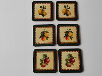6 Onderzetters Pimpernel fruit appel, peer, perzik beschikbaar voor biedingen