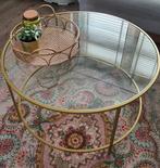 Mooie ronde salontafel glas, mat goudkleurig., 50 tot 100 cm, Minder dan 50 cm, Glas, Rond
