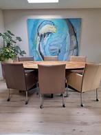 6 eetkamerstoelen wieltjes leer hele mooie staat, Huizen en Kamers