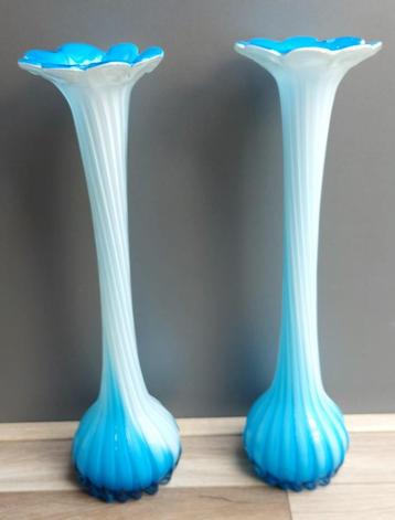 2 Vintage vazen vaas Solifleur bloem kobaltblauw wit 40 cm beschikbaar voor biedingen