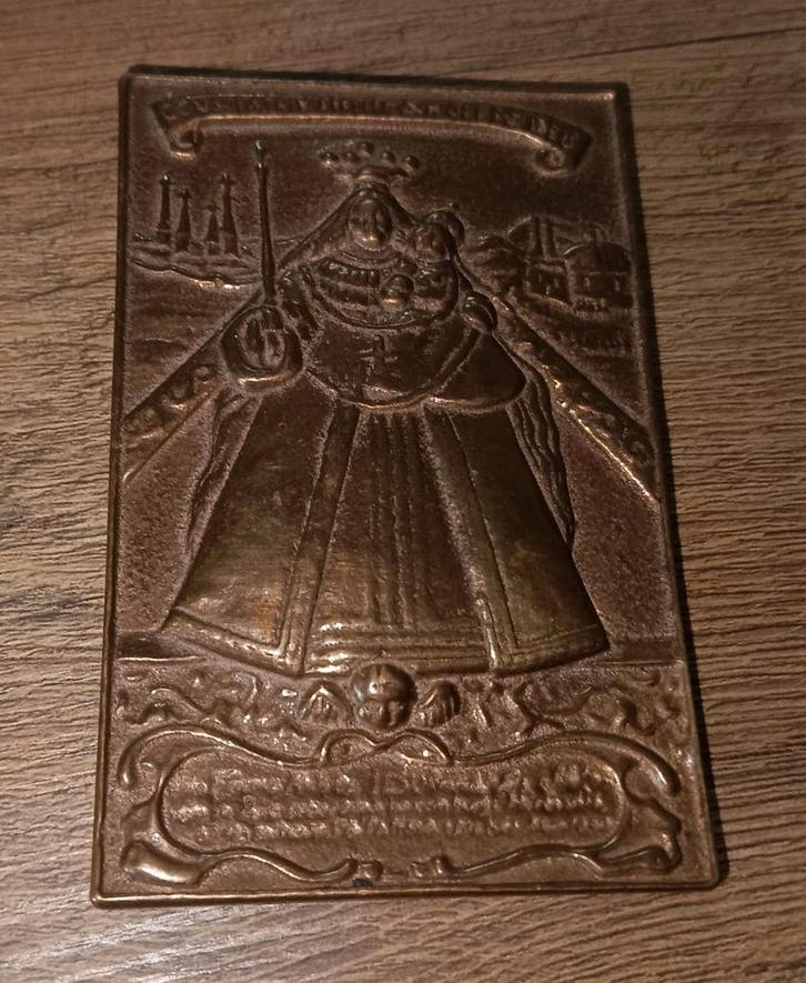 Antieke bronzen wandhanger Maria met kind, Antiek en Kunst, Antiek | Koper en Brons, Ophalen of Verzenden