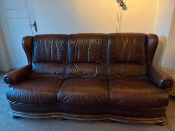 Lederen bankstel  met twee fauteuils - zware kwaliteit beschikbaar voor biedingen