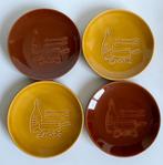 Vier retro fonduebordjes (2x bruin en 2x okergeel), jaren 60, Antiek en Kunst, Ophalen of Verzenden