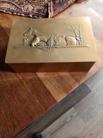 Antieke Messing Sigarendoos met Paardenmotief, Antiek en Kunst, Ophalen of Verzenden