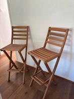 2 Inklapbare houten barkrukken met voetsteun, Huis en Inrichting, Barkrukken, Ophalen, Gebruikt, Met voetsteun, 90 cm of meer
