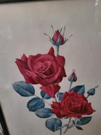 Vintage lijst met glas en prent roos, Antiek en Kunst, Ophalen of Verzenden