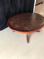 Engelse ovale salontafel, mahonie met bruin leder, Ophalen, Gebruikt, 100 tot 150 cm, 50 tot 75 cm