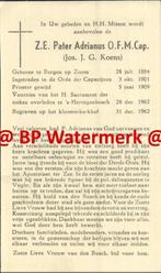 Koens Jos. 1884 Bergen op Zoom 1962 Hertogenbosch pater Adri, Verzamelen, Bidprentjes en Rouwkaarten, Bidprentje, Ophalen of Verzenden