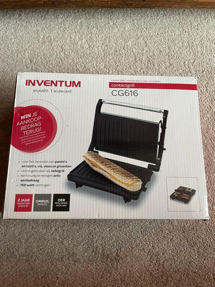 Nieuwe Inventum CG616 Contactgrill, Witgoed en Apparatuur, Grillplaten, Nieuw, Tafelgrill, Vaatwasmachinebestendig, Ophalen of Verzenden