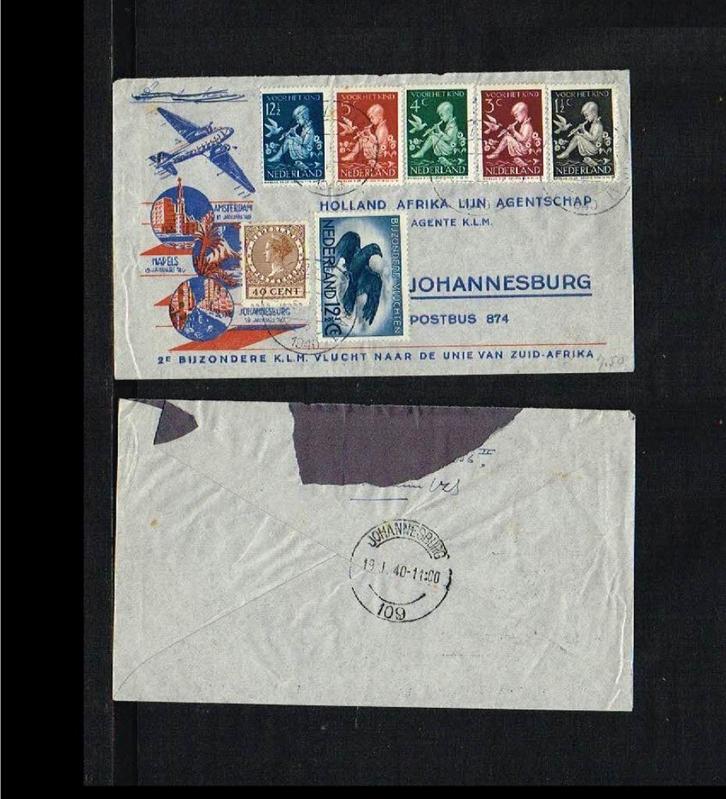 K01: Uitzoeken (KLM) eerste vluchten NOG 1940-1952, Postzegels en Munten, Brieven en Enveloppen | Nederland, Envelop, Ophalen of Verzenden