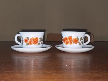 Vintage Arcopal France Kopjes met Bloemen beschikbaar voor biedingen