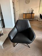 Montel Charles antracite leer en stof combinatie fauteuil, Huis en Inrichting, Fauteuils, Ophalen, Zo goed als nieuw, 50 tot 75 cm