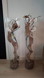 Glazen vazen met boomstammen en bloemen, Ophalen, Overige kleuren, 50 tot 75 cm, Glas