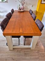 Landelijke tafel met 6 stoelen, Huis en Inrichting, Tafels | Eettafels, Ophalen of Verzenden, Gebruikt, Rechthoekig, 50 tot 100 cm