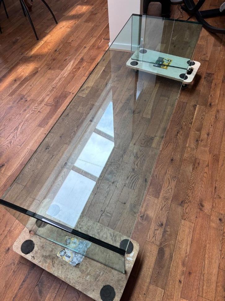 glazen salontafel, Huis en Inrichting, Tafels | Salontafels, Gebruikt, Minder dan 50 cm, 50 tot 100 cm, 100 tot 150 cm, Rechthoekig