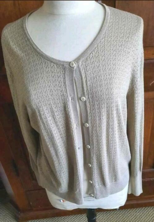 Zand ajour gebreid vestje van La Fee Maraboutee L 42-44, Kleding | Dames, Truien en Vesten, Zo goed als nieuw, Maat 42/44 (L)