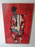 Schilderij: Triestige Clown met Bloem, Antiek en Kunst, Kunst | Schilderijen | Klassiek, Ophalen of Verzenden
