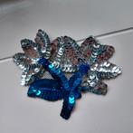 Vintage applicatie bloem, zilver,blauw met pailletten, Ophalen of Verzenden, Nieuw