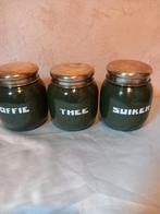 Donkergroen emaille Koffie-thee en suikerbussen, Antiek en Kunst, Antiek | Emaille, Ophalen of Verzenden
