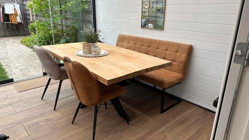Mango houten tafel incl eetbank, Huis en Inrichting, Complete eetkamers, Zo goed als nieuw, Ophalen