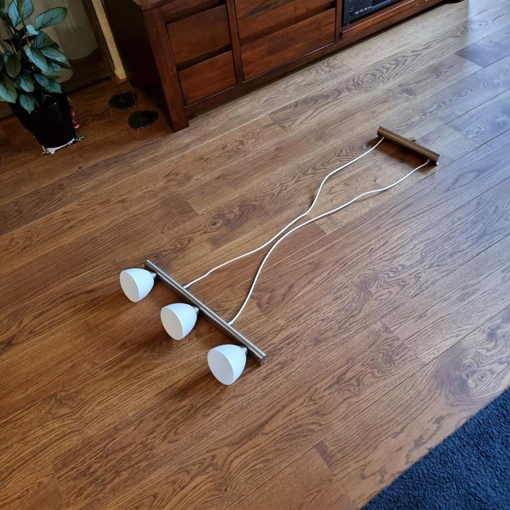 Moderne hanglamp met 3 glazen kelkjes, Ophalen, Zo goed als nieuw, Glas, Modern