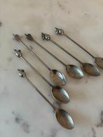 Set van 6 zilverkleurige lepeltjes met fruitdecor, Antiek en Kunst, Ophalen of Verzenden