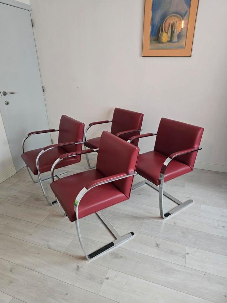 Ludwig Mies Van Der Rohe Knoll Studio stoelen 4, Huis en Inrichting, Stoelen, Gebruikt, Vijf, Zes of meer stoelen, Leer, Metaal