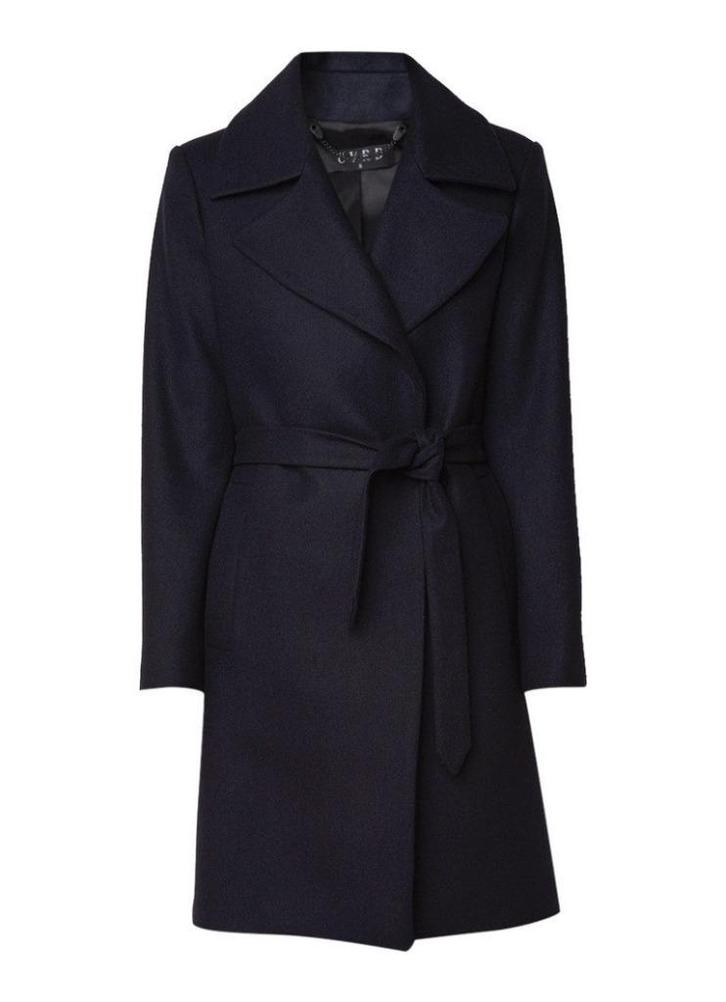CVRD Kenza mantel wolblend met strikceintuur navyblauw M, Kleding | Dames, Jassen | Winter, Nieuw, Maat 38/40 (M), Blauw, Ophalen of Verzenden