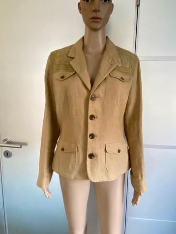 J323 Ralph Lauren maat 42=L jasje linnen+leer blazer colbert beschikbaar voor biedingen