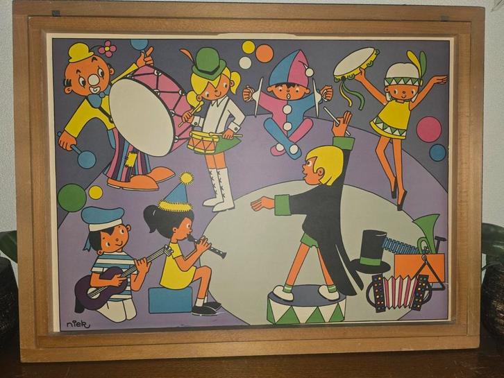 Niek van der Stam 10 schoolplaten in lijst, Antiek en Kunst, Kunst | Litho's en Zeefdrukken, Ophalen