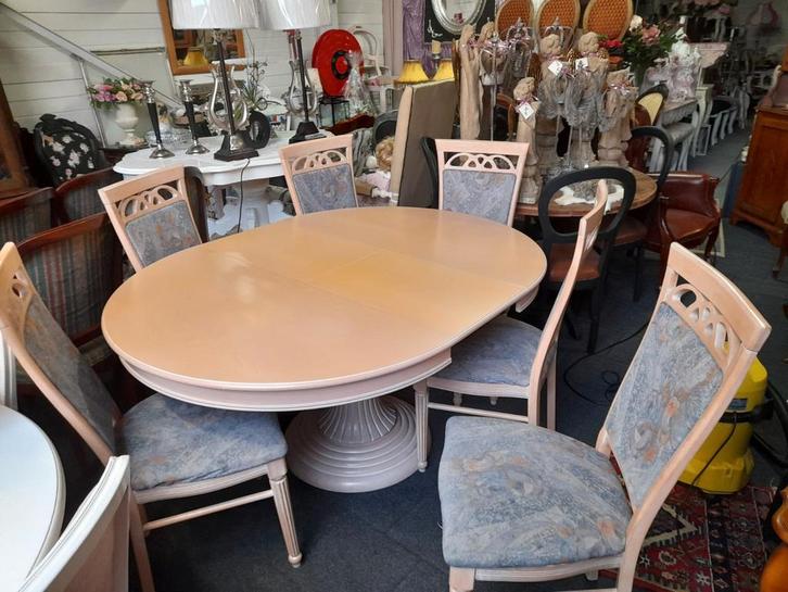6 pers eethoek compleet met uittrek eet tafel, Antiek en Kunst, Antiek | Meubels | Stoelen en Banken, Ophalen