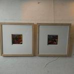 2 luik abstracte olieverf paneeltjes 'Land art' Oscar, Ophalen of Verzenden