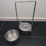 RVS SET,Kom,beugel,Pannetje,sier,Plant,RoestVrijStaal, Ophalen of Verzenden, Gebruikt