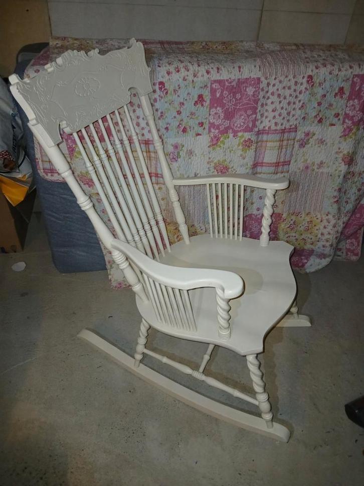 Antieke Witte Schommelstoel, Huis en Inrichting, Stoelen, Gebruikt, Eén, Hout, Wit, Ophalen
