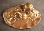 Antieke bronzen inktpot met liggend naakt, Verzenden