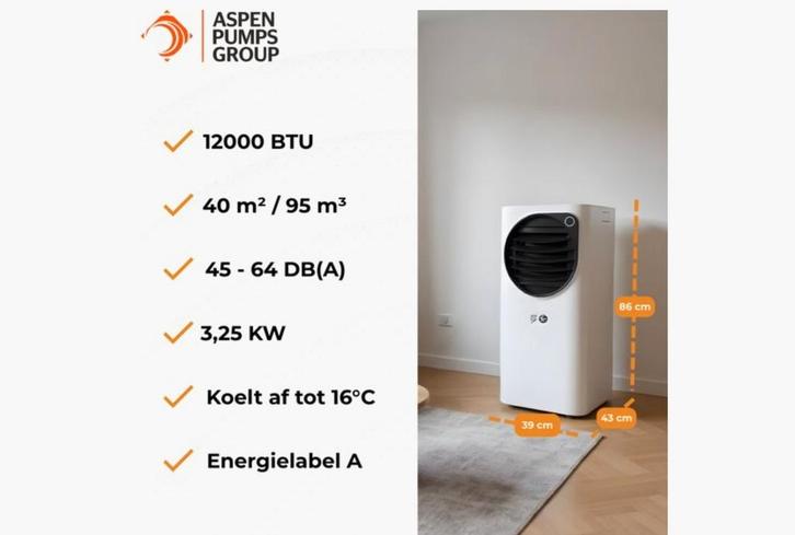 Aspen AX4008 Mobiele Airco 12000 BTU, Witgoed en Apparatuur, Airco's, Nieuw, Mobiele airco, 60 tot 100 m³, 3 snelheden of meer