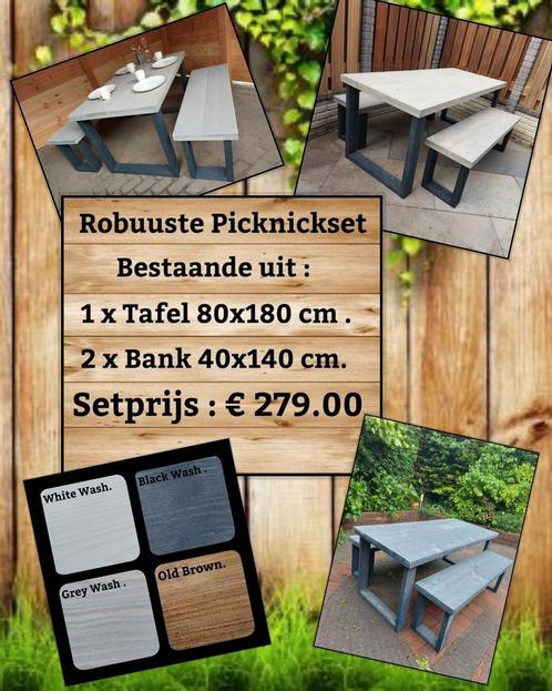 Robuuste Picknickset, Tuin en Terras, Tuinsets en Loungesets, Nieuw, Tuinset, Steigerhout, 4 zitplaatsen, Bank, Eettafel, Ophalen of Verzenden