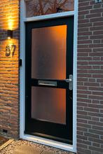 Hardhouten groene voordeur naar binnen draaiend, Ophalen, Gebruikt, 80 tot 100 cm, 200 tot 215 cm