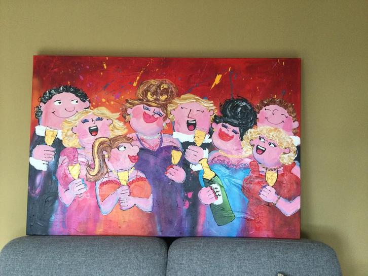 Schilderij feest, vrolijk, Antiek en Kunst, Kunst | Schilderijen | Modern, Ophalen