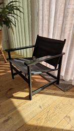 vintage stoel van hout en canvas bekleding, Huis en Inrichting, Fauteuils, Gebruikt, Hout, Ophalen