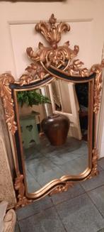 Antieke vergulde handgestoken houten lijst spiegel, Antiek en Kunst, Antiek | Spiegels, Ophalen, Rechthoekig