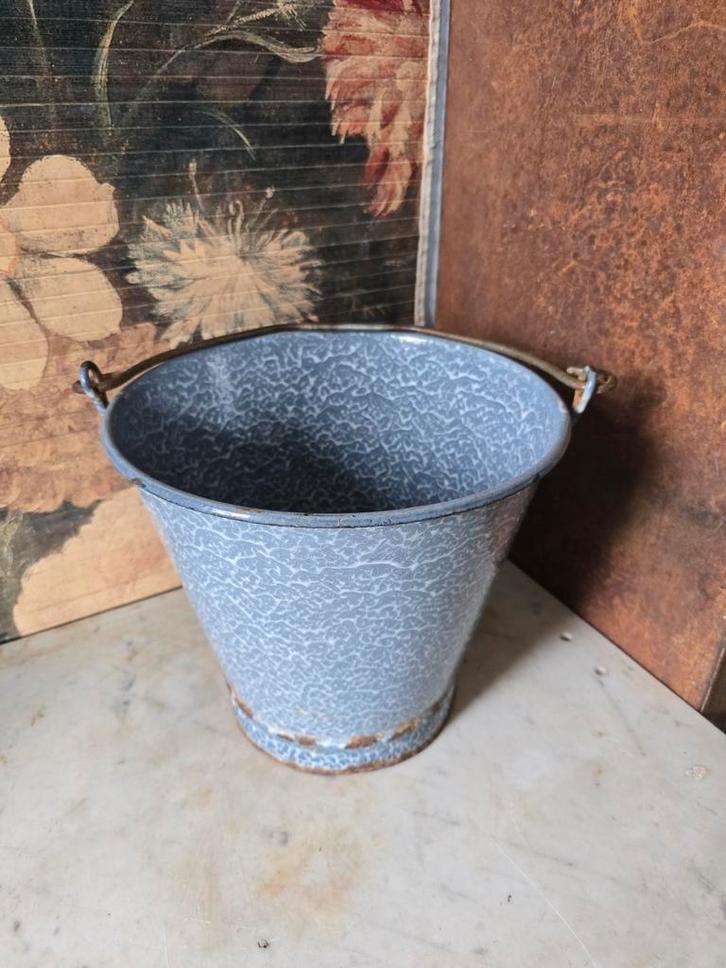 Grijs gewolkte emaille emmer, Antiek en Kunst, Antiek | Emaille, Ophalen of Verzenden