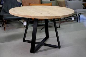 Gave ronde eettafel metaal en eikenhout Ø130 cm.  beschikbaar voor biedingen