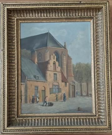 Mooi schilderij van Johann Bode ( Duitsland) "kerk gezicht". beschikbaar voor biedingen