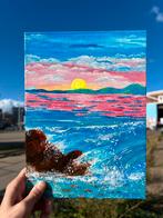Zonsondergang aan Zee - Acryl Schilderij, Antiek en Kunst, Ophalen of Verzenden