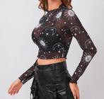 Nieuwe zwarte mesh top croptop maat S, Zwart, Nieuw, Ophalen of Verzenden, Lange mouw