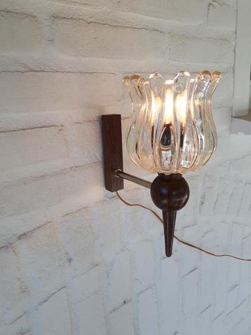 Vintage retro wandlamp hout glas izgst Design jaren 60. beschikbaar voor biedingen