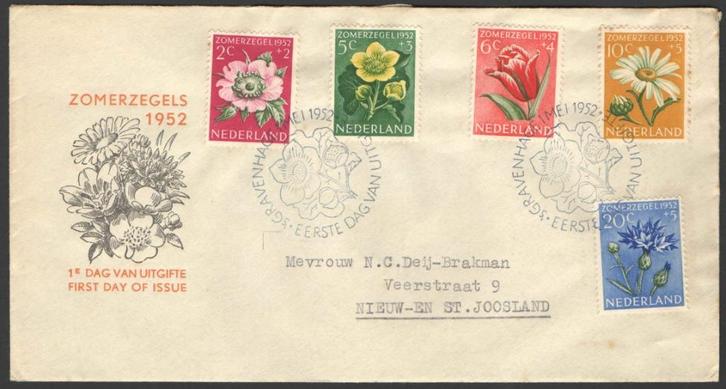 Nederland FDC E9 Met Adres Zomerzegels Bloemen 1952, Postzegels en Munten, Postzegels | Eerstedagenveloppen, Beschreven, Nederland