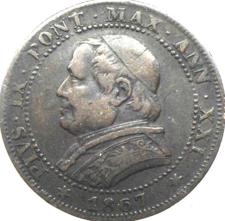 Kerkelijke staat (Vaticaan) 1 soldo 1867, Postzegels en Munten, Munten | Europa | Niet-Euromunten, Losse munt, Overige landen