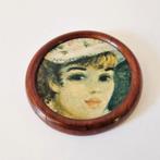 rond lijstje met prentje dame mini schilderijtje, Antiek en Kunst, Ophalen of Verzenden